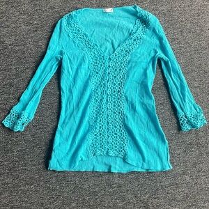 VENUS Blue Embellished Lace Coastal Granddaughter Aesthetic Cropped Tunic